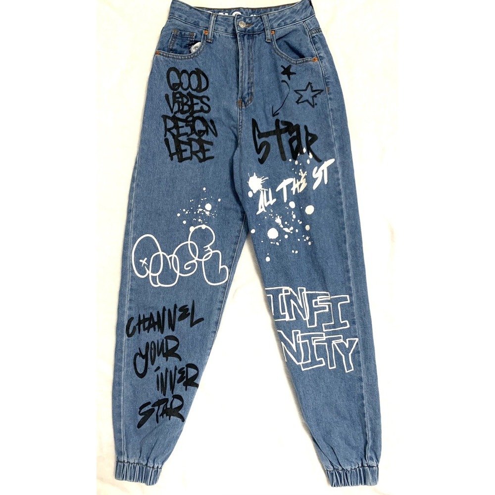 VIP Jeans graffiti joggers women multicolor graphic stretch pull up pant 0/24